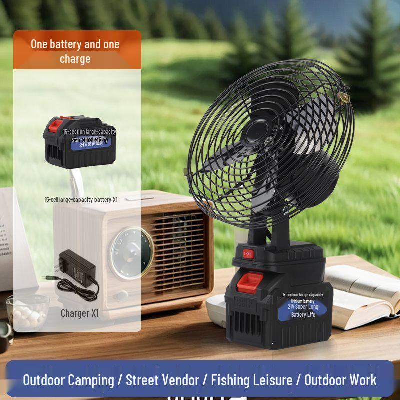 Wireless Rechargeable High-Power Lithium Battery Table Fan for Outdoor, Dorm, Camping, and Stalls 8-inch High-End Metal Lithium Battery Fan