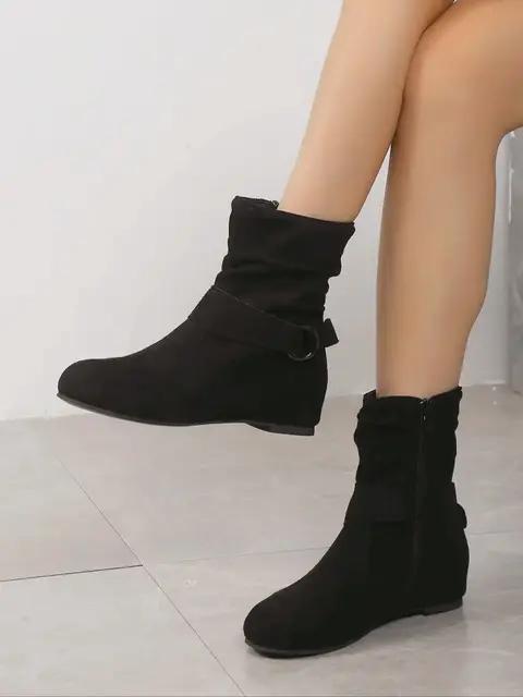 Fashion Autumn and winter new short boots, women's mid length boots, European and American fashion suede thick heel plus size fashion bo