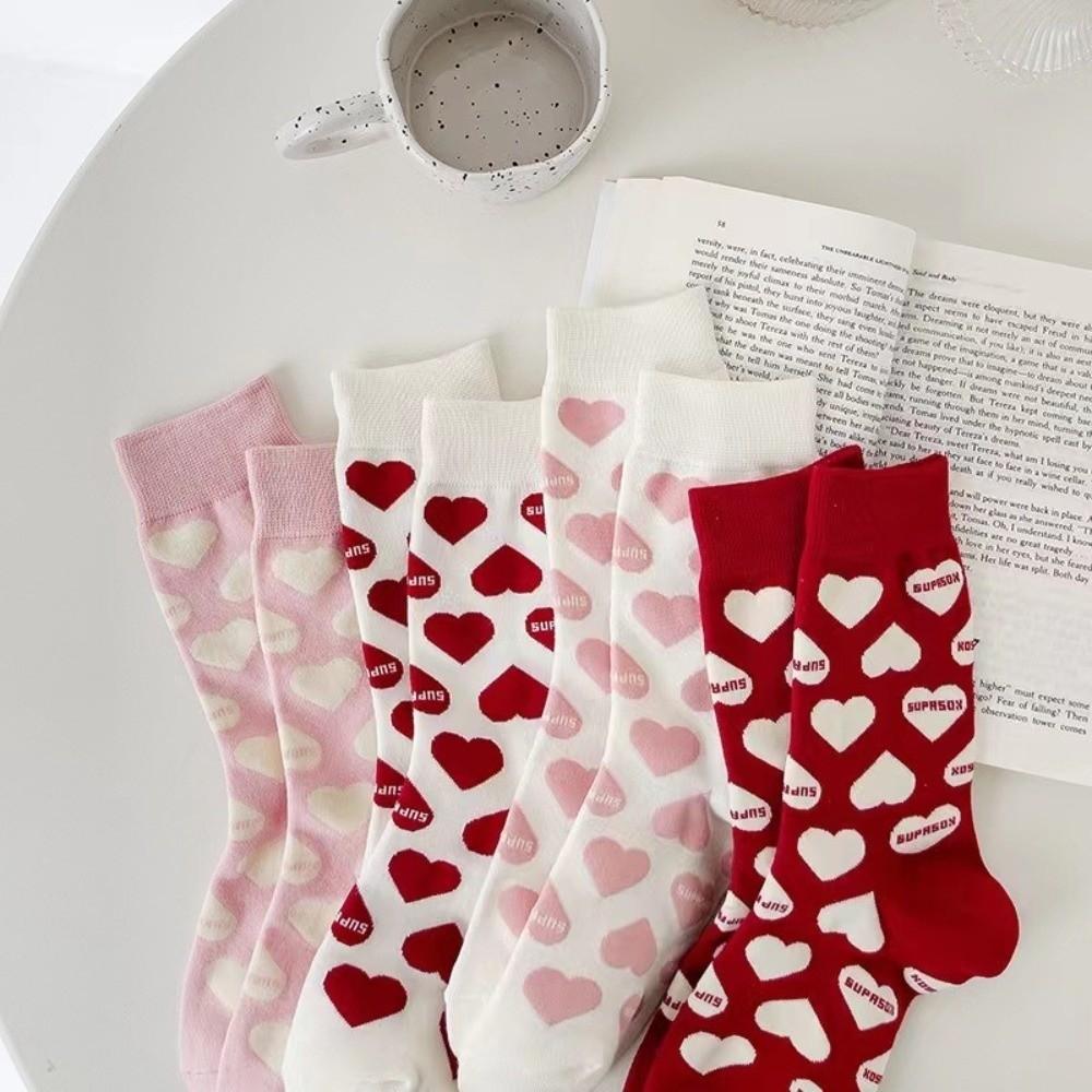 Valentine's Day Love Heart Socks Funny Women Socks Korean Style Love Mid-Tube Socks Gift