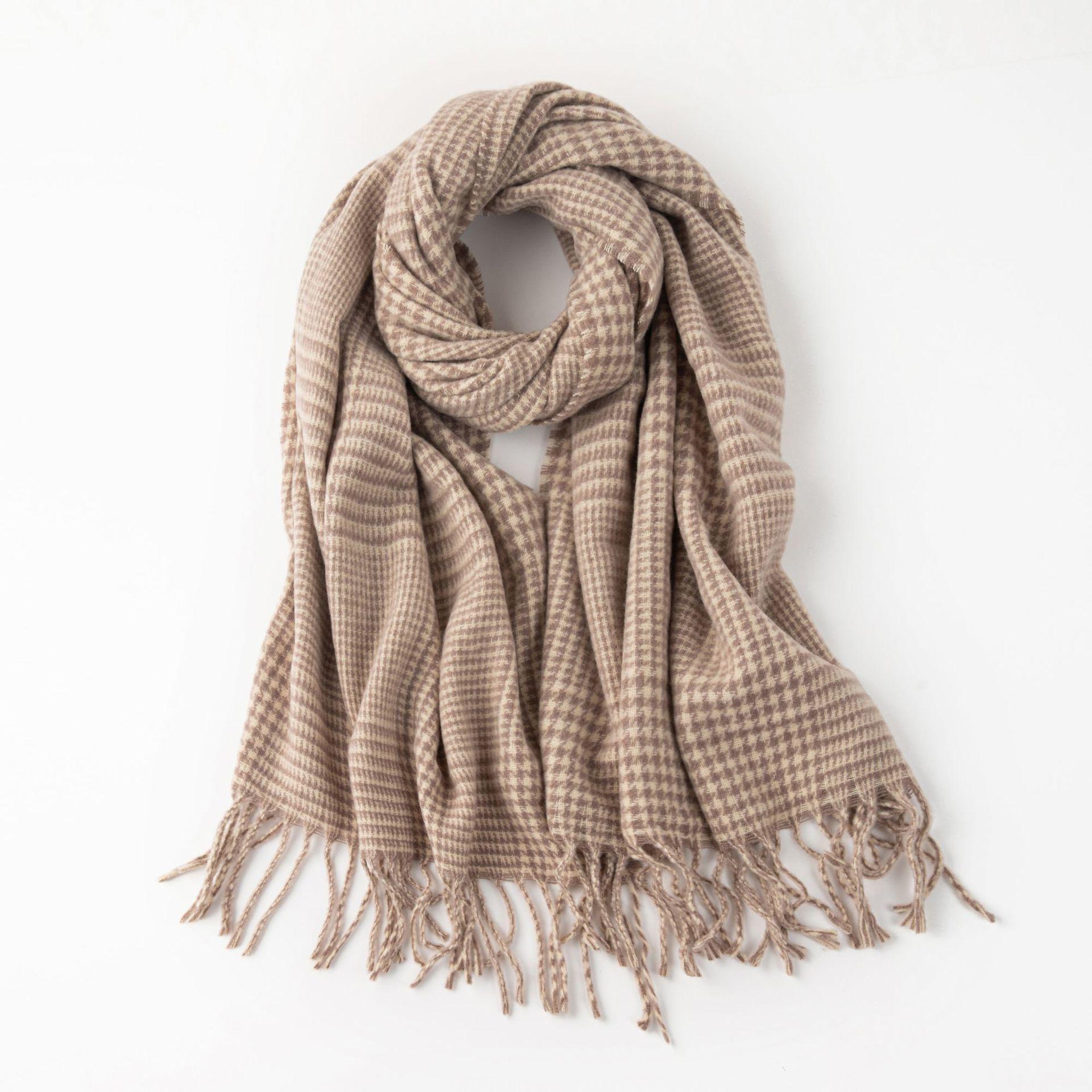 Autumn/Winter Double-Sided Houndstooth Tassel Neck Warmer Scarf