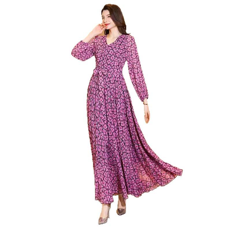2025 Light Luxury Floral Slimming Long Dress for Women - Spring to Autumn