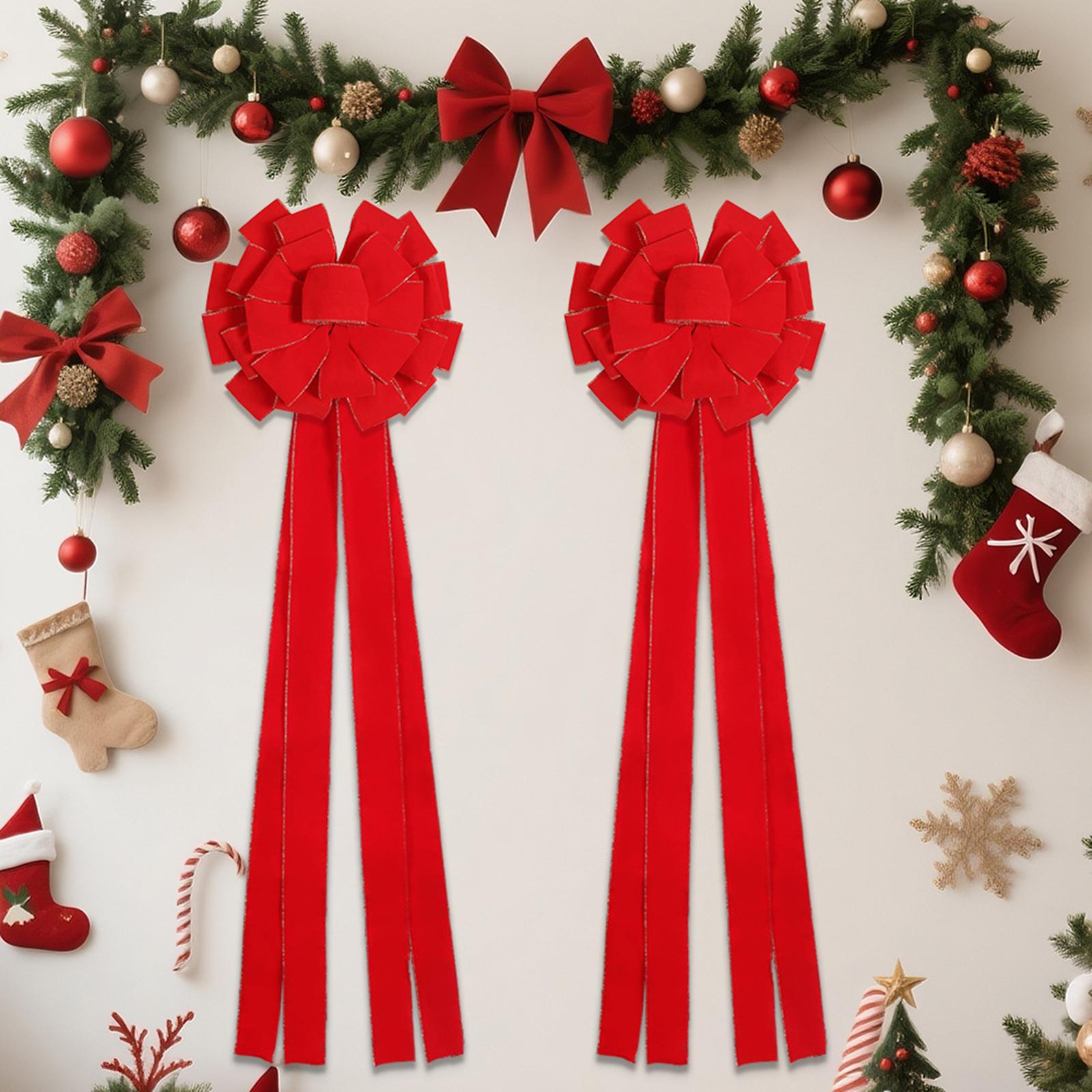 

Рождественские украшения Флокированный красный бант Бархатные елочные украшения One Size