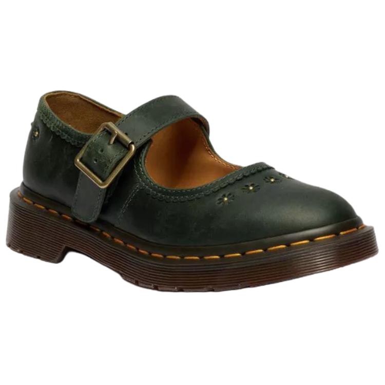 Dr. Martens Flower Mary Jane Leather Comfortable Thick Sole Women shoes Green 42391300
