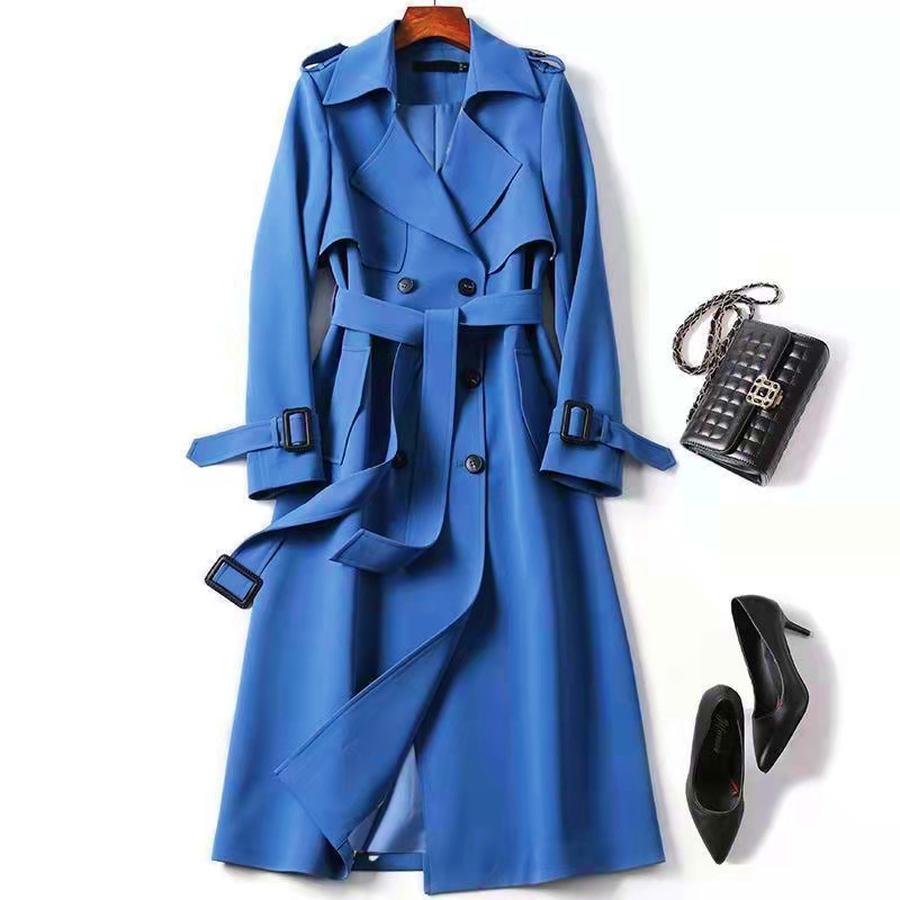 Women's Long Trench Coat Autumn Spring Korean Style Petite British Style Over Knee Dress Coat Jacket