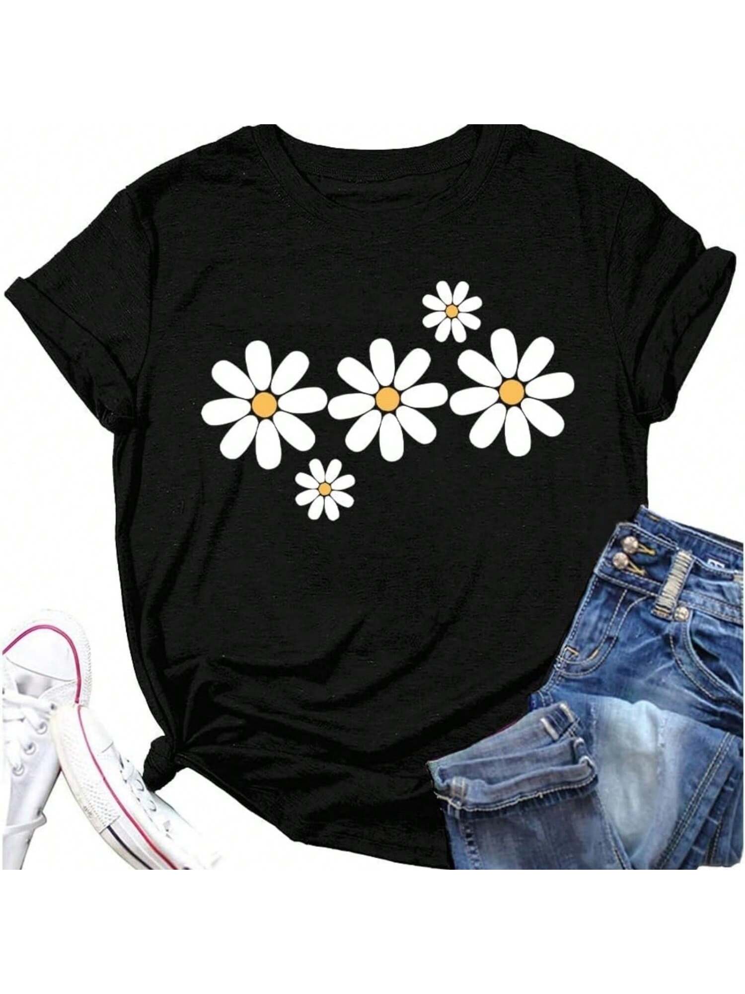 Colorful Daisy Flower Floral T Shirt For Women S разноцветный