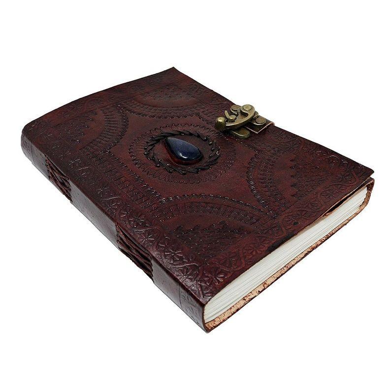 

Натуральная коричневая кожа Синий камень Тисненая кожа Сменный блок для журнала Бумага белые страницы Блокнот для письма 10 x 7 in коричневый