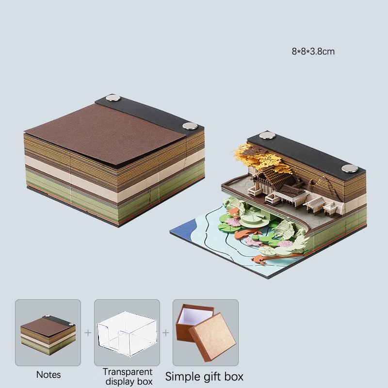 Desk Calendar,2024 Calendar Memo Pad,Creative Desk Calendar Diy Notes Notepad,3D Art Calendar Paper Carving Gift House Sculpture