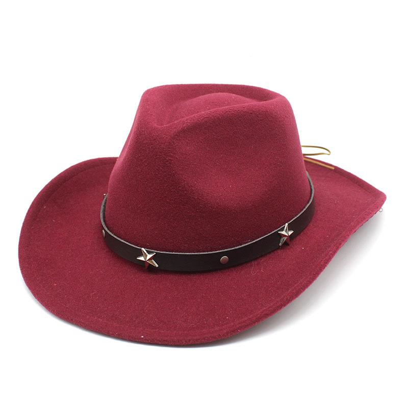 Woolen Hat Western Cowboy Gift Hat Pentagram Men'S And Women'S Couple Hat Curled Hat