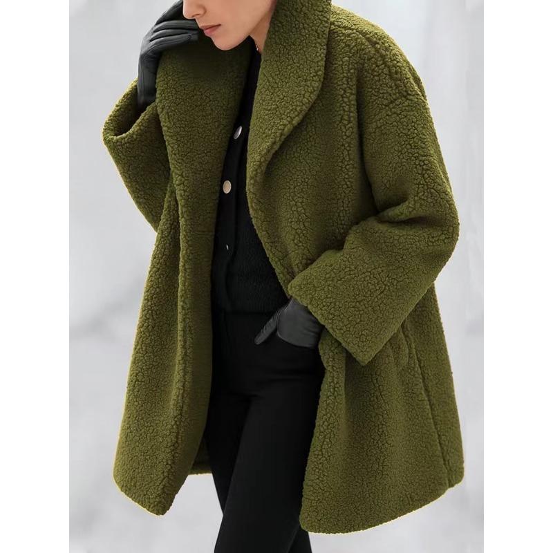 Women's Casual Lapel Long Sleeve Cardigan Long Multicolor Women's Plush Windbreaker Jacket