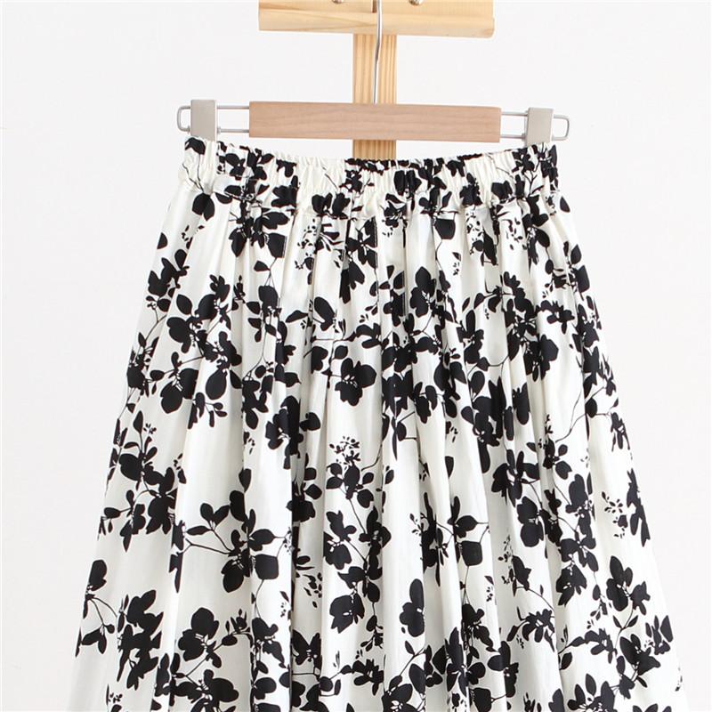 Japanese Mori Girl Spring Summer Women Midi Skirt High Waist Cotton Linen Natural Skirts Women Vintage Floral Print Casual Skirt