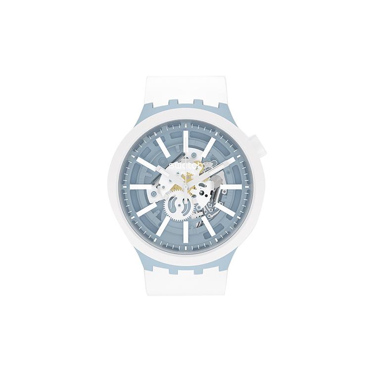 SWATCH Unisex Big Bold Series 47mm Skeleton Watch SB03N103 Blue White Watch Dial