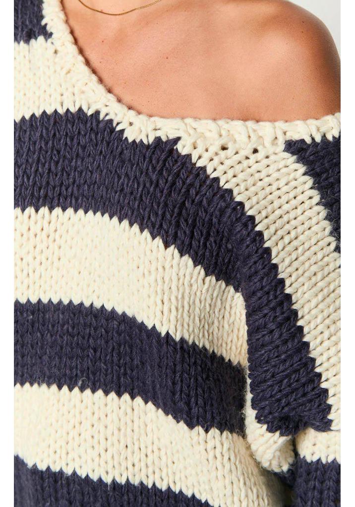 Autumn/Winter Casual Loose Knit Sweater with Slanted Shoulder and Dopamine Stripes