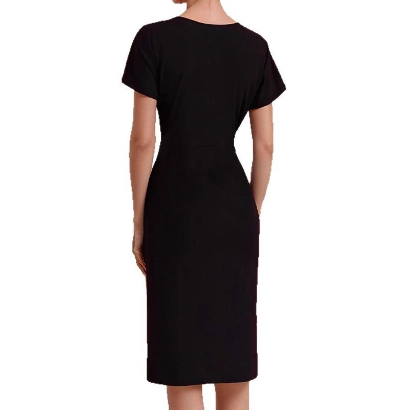 A Sexy V-neck Slit Short-sleeved Dress for Women In Summer