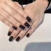 10PCS Handmade False Nails Press on with Steel Ball Black Acrylic Fake Nails Reusable Cool Artificial Manicuree Wearable Fashion
