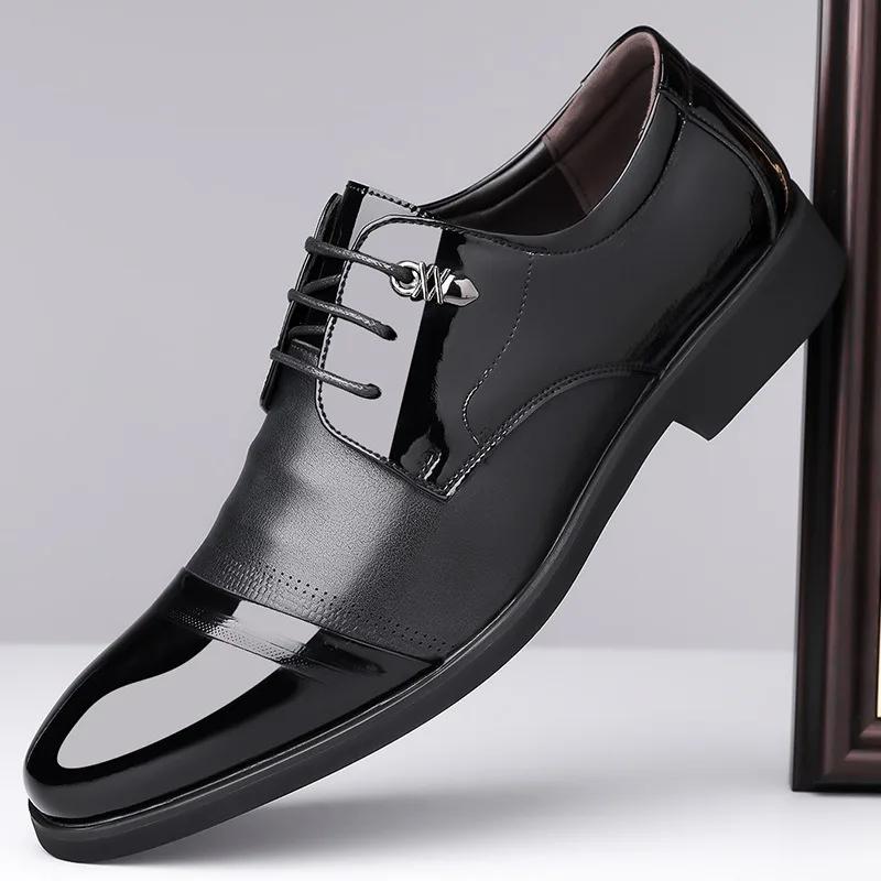 Fashion British Patent Leather Men's Derby Shoes Designer Soft-soled Black Man Wedding Shoes Fashion Casual Business Male Dress Shoe