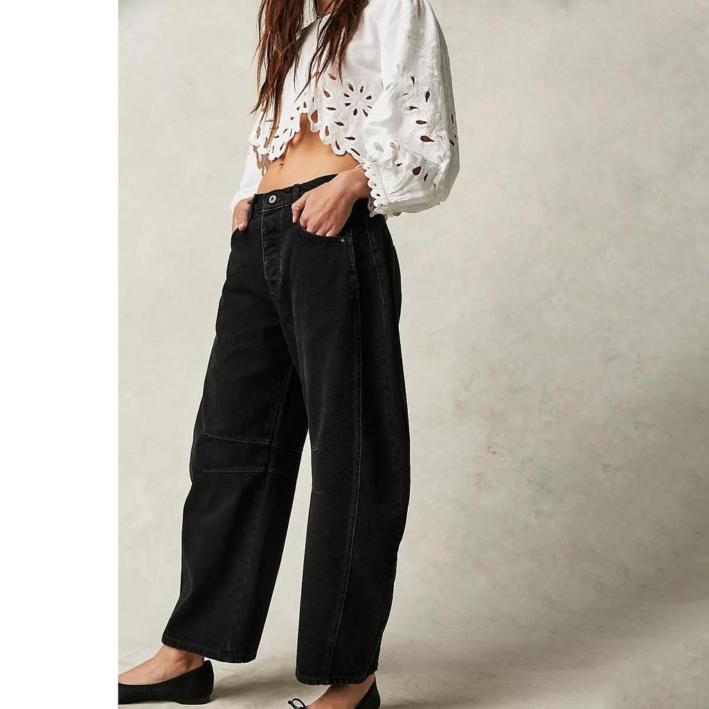 Women Mid-waist Jeans Stylish Women's Gradient Color Wide Leg Jeans with Pockets Hip Hop Retro Ankle Length Denim for Ladies Plus Size