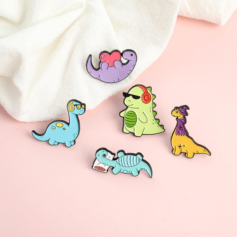Creative Cartoon Dinosaur Headphone Alloy Badge Brooch For Decoration Unique
