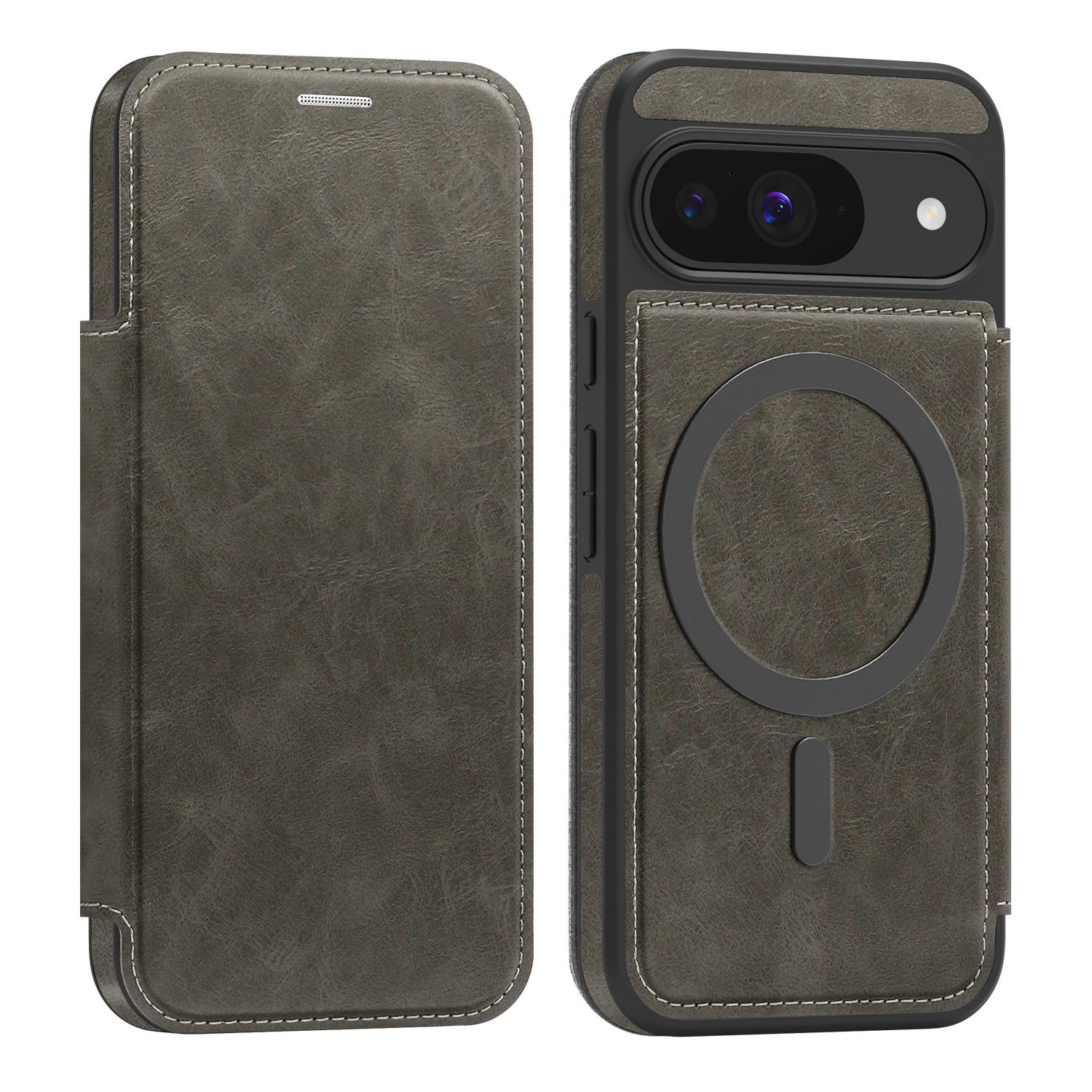 

Для Google Pixel 8, 9, 10 серии. Чехол-книжка Lingdun Magnetic Business Leather Case-MagSafe-совместимый со встроенными слотами для карт и блокировкой RFID Google Pixel 10 серый