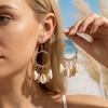 Bohemian Shell Starfish Turquoise Bead Large Hoop Earrings for Women Metal Conch Seashell Circle Dangle Earring Vacation Jewelry