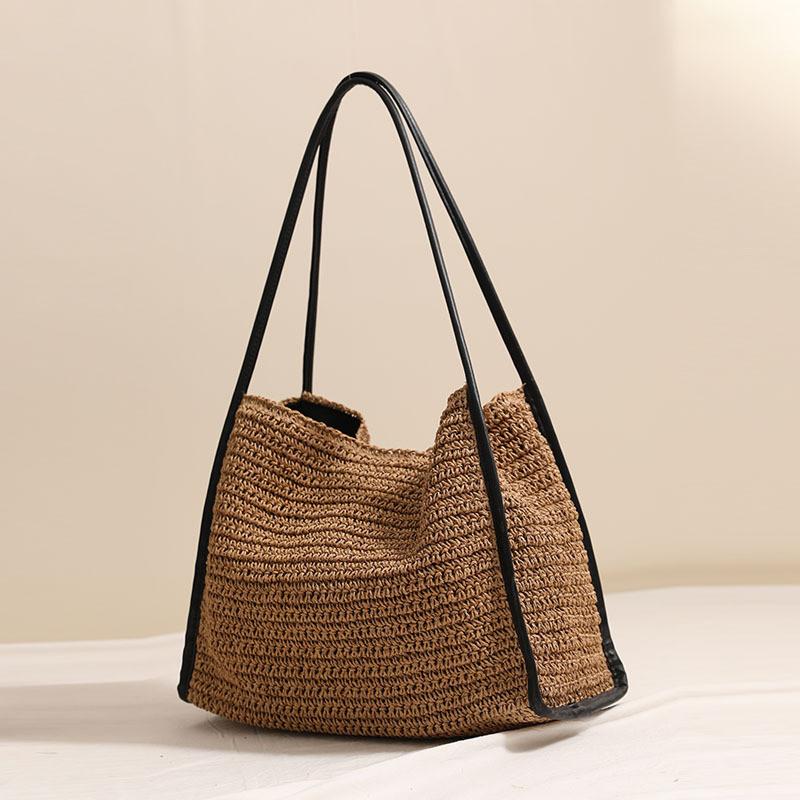 IELGY French Large-Capacity Straw Bag Solid Color Woven Bag