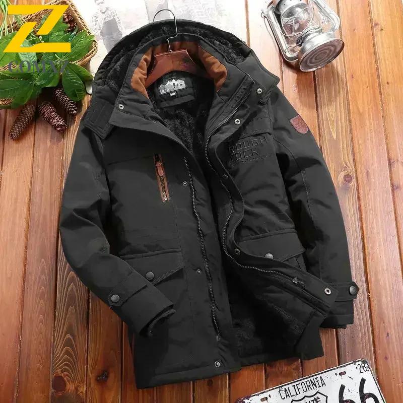 Parka de iarnă pentru bărbați, jachetă de vânt din fleece, groasă, călduroasă, cu blană, pentru bărbați, retro, cu glugă, streetwear, paltoane, jachete de vânt pentru bărbați 6xl