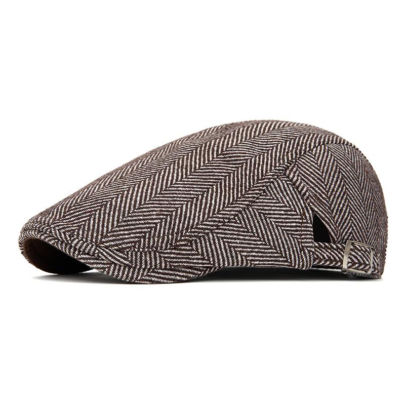 Herringbone Beret Men's Autumn Winter Warm Cap British Retro Wool Newsboy Cap Middle-Aged and Old Age Forward Cap