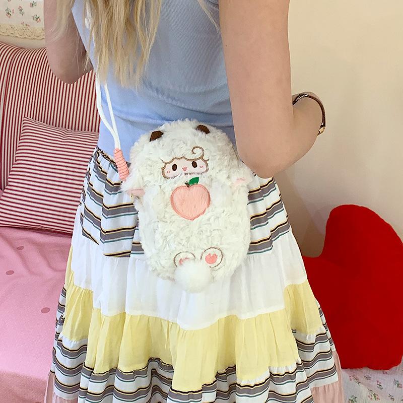 Ins Cute Soft Cute White Lamb Doll Bag Soft Girl Student Versatile Mobile Phone Storage Messenger Bag