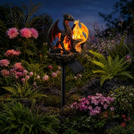 Słoneczna Ozdoba Ogrodowa Smok Lampa Ogrodowa, Zewnętrzna Lampa Statua, Figurka Lampa Patio Ścieżka Fantazyjna Ozdoba, Unikalny Prezent dla Miłośników Dekoracyjny