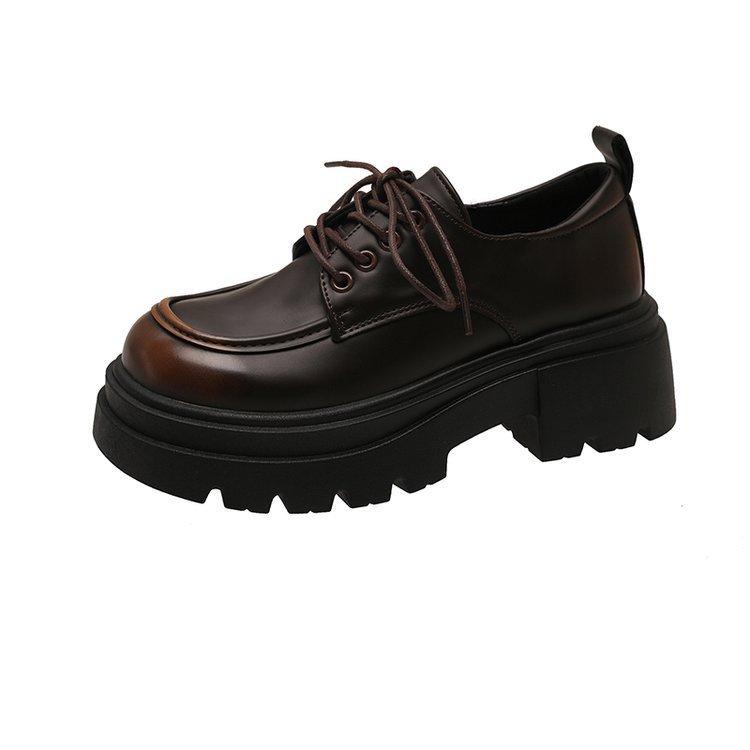

British style small leather shoes women s 2025 spring new retro Japanese thick-soled heightened lace-up lace-up loafers 40 коричневый