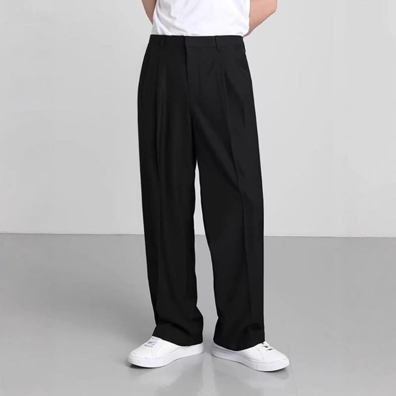 Men Loose Wide Leg Straight Cut Non Iron Casual Business Suit Trousers