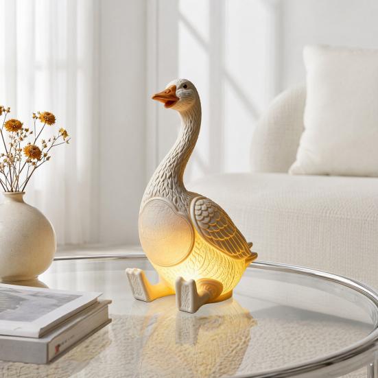 Creative Goose Resin Night Light, Cute Duck Table Lamp with Warm LED Glow, Funny Animal Figurine Decor for Bedroom Bedside, Bar Shelf, Home Office