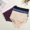 3PCS/Set Floral Embroidery Lace Panties Women's Plus Size Underwear Sexy Hollow Solid Briefs Girls Mid-Rise Temptation Lingerie