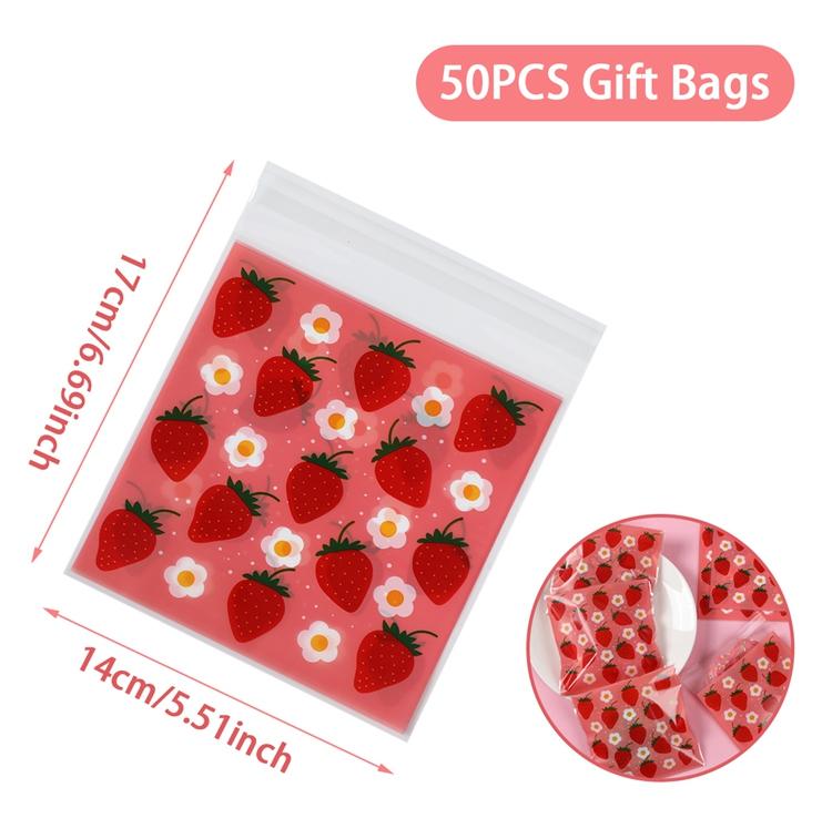 

Самоклеящиеся пакеты с клубникой Целлофановые пакеты с розовой клубникой Подарочная упаковка для конфет на вечеринку для девочек Декорации для вечеринок на день рождения As picture