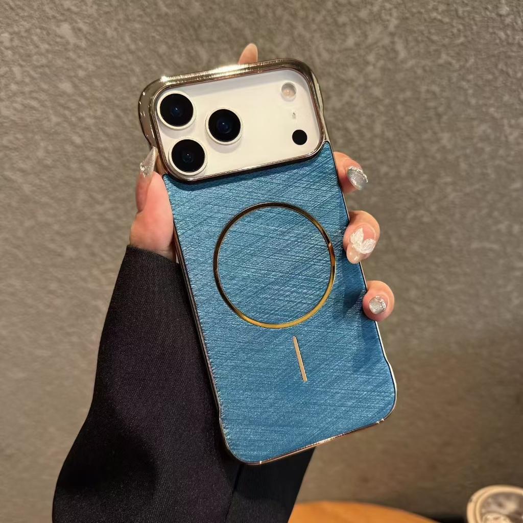 Luxury Golden Silk Magnetic Phone Case Suitable For iphone 17 17Air 17pro 17promax No Frame Magnetic Wireless Phone Cover