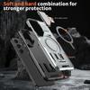 For Samsung Galaxy S25+/S24+ Case Compatible with MagSafe Lens Lid Kickstand PC+TPU Back Cover