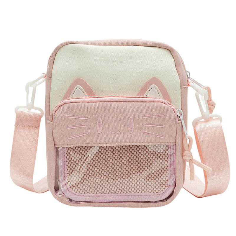 Roztomilá vyšívaná crossbody kabelka pro kočky ve stylu Harajuku Trendy průhledná taška Badge Taška na telefon