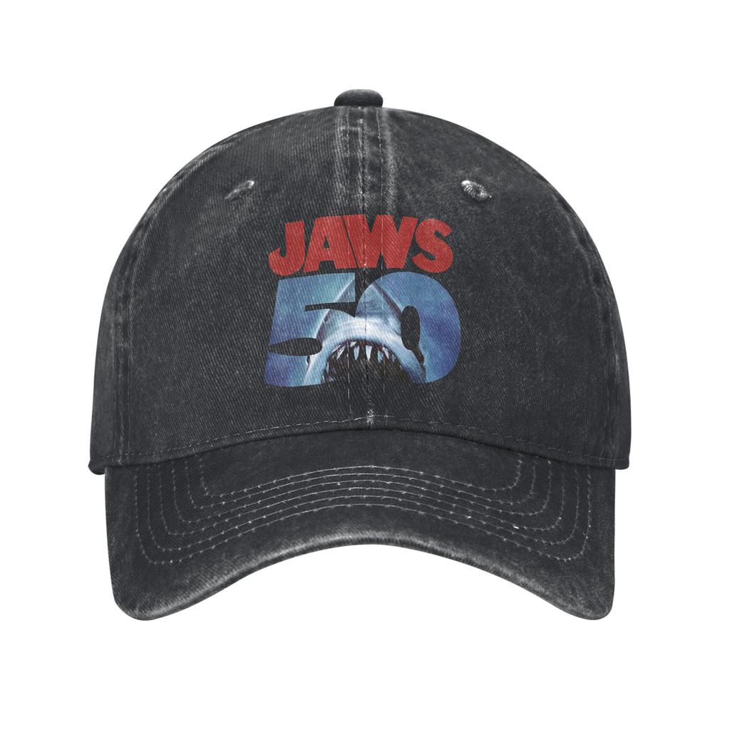 Jaws 50th Anniversary Baseball Caps Vintage Distressed Denim Classic Movie Snapback Cap Outdoor Unstructured Soft Hats