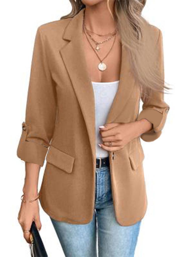 Dames Effen Kleur Lange Mouwen Slim Fit Blazerjas Casual Werkkleding Buitenjas