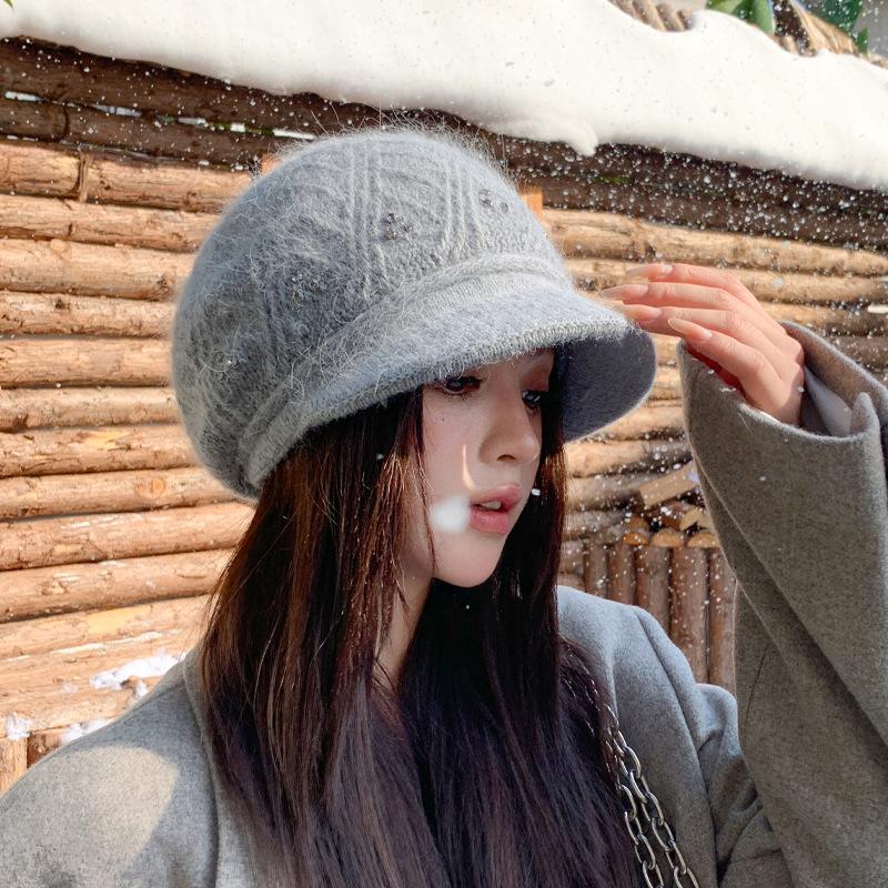 Autumn And Winter Hats, Women'S Hats, Big Brims, Plush Warm Wool Hats, Thickened Knitted Hats, Showing A Small And Versatile Face