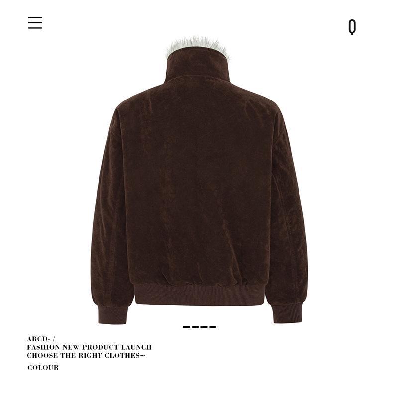 Unisex Winter Hunting Jacket: Wolf & Eagle Design, Thick Velvet & Cotton, Asymmetrical Lapel, Suede Accent, Stand Collar.