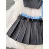 Western Style Sexy Contrast Ribbon Chest Pad Tube Top Vest Design Ribbon Top + High Waist Pleated Two Piece Skirt