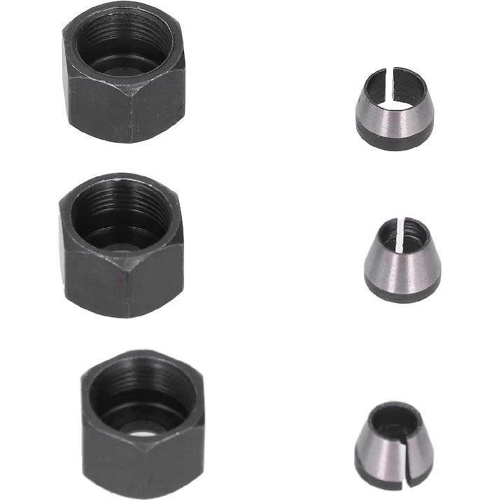 6Pcs Router Collet Replacement Carbon Steel Router Collet Chuck Adapter with Nut 6mm 6.35mm 8mm for Trimmer Engraving Machine