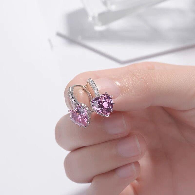 Splendidi orecchini a cerchio a forma di cuore in argento sterling 925 semplici per donna, gioielli da sposa, orecchini con zirconi cubici, accessorio femminile