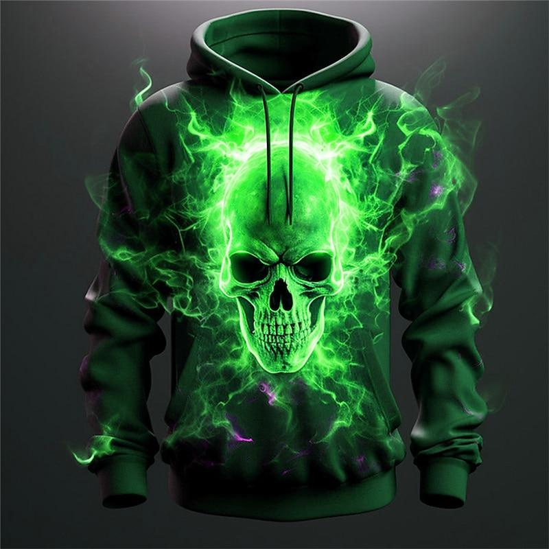 New Trend Skull Tie-dye Hoodie Autumn And Winter Street Hip-hop Style Personality Sweatshirt Men's Super Loose Casual Pullover