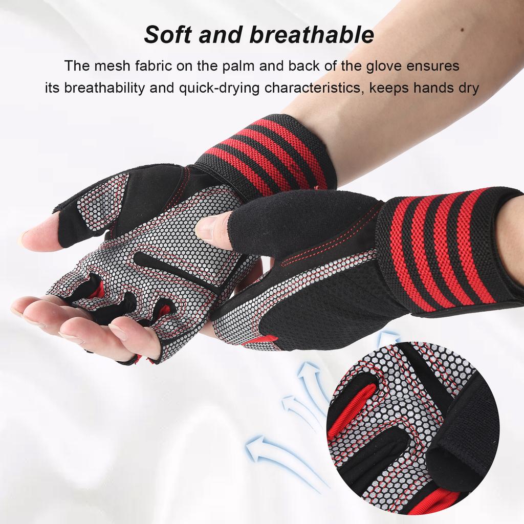 Half Finger Cycling Protective Gloves AntiSlip Brthable Gloves(Red )