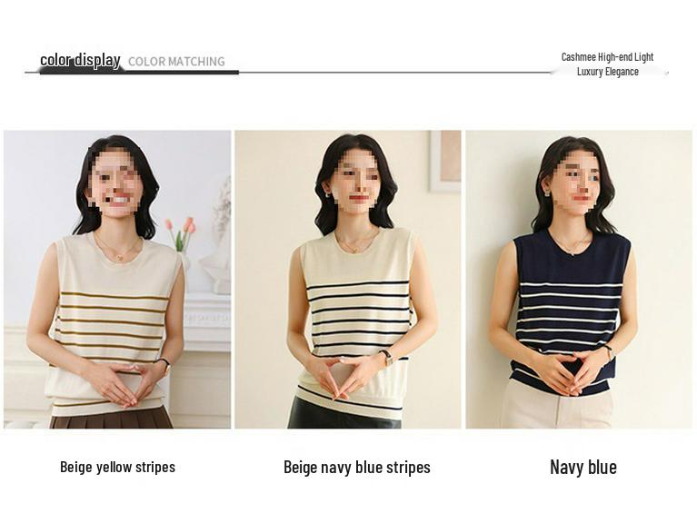 Women's Summer Striped Cotton Knit Sleeveless Sweater Vest - Age-Reducing Fashion Top