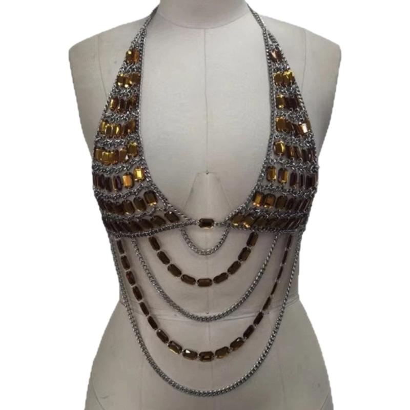 Bohemian Body Chain Bra Rhinestones Bikinis Chest Chain Raves Nightclub Body Accessories Jewelry Gifts for Women