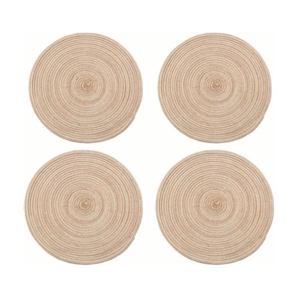 4Pcs Circular Cup Mat Braiding Heat Resistant Bowl Plate Mat Nordic Style Insulation Coaster Khaki