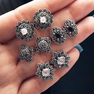 4 Pairs/set Stone Flower Hollow Unique Stud Earrings Geometric Statement Women Jewelry Gifts