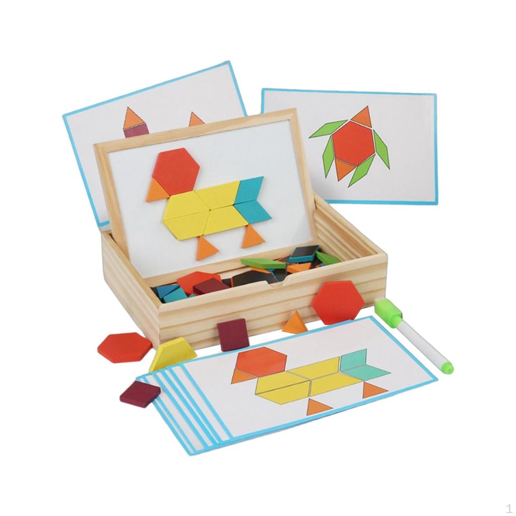Wooden Pattern Blocks Set Montessori Shape Toy for Children Day Gift